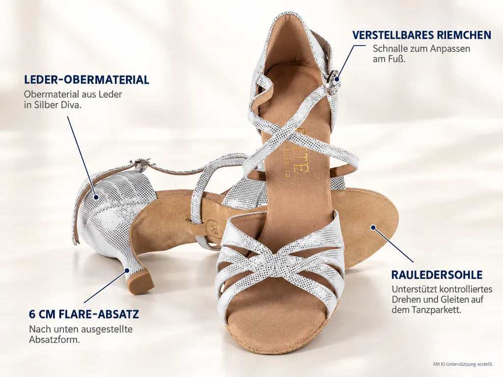 Rummos Damen Tanzschuhe Elite Paris 069 – Produktinfografik, mit KI-Unterstützung erstellt.