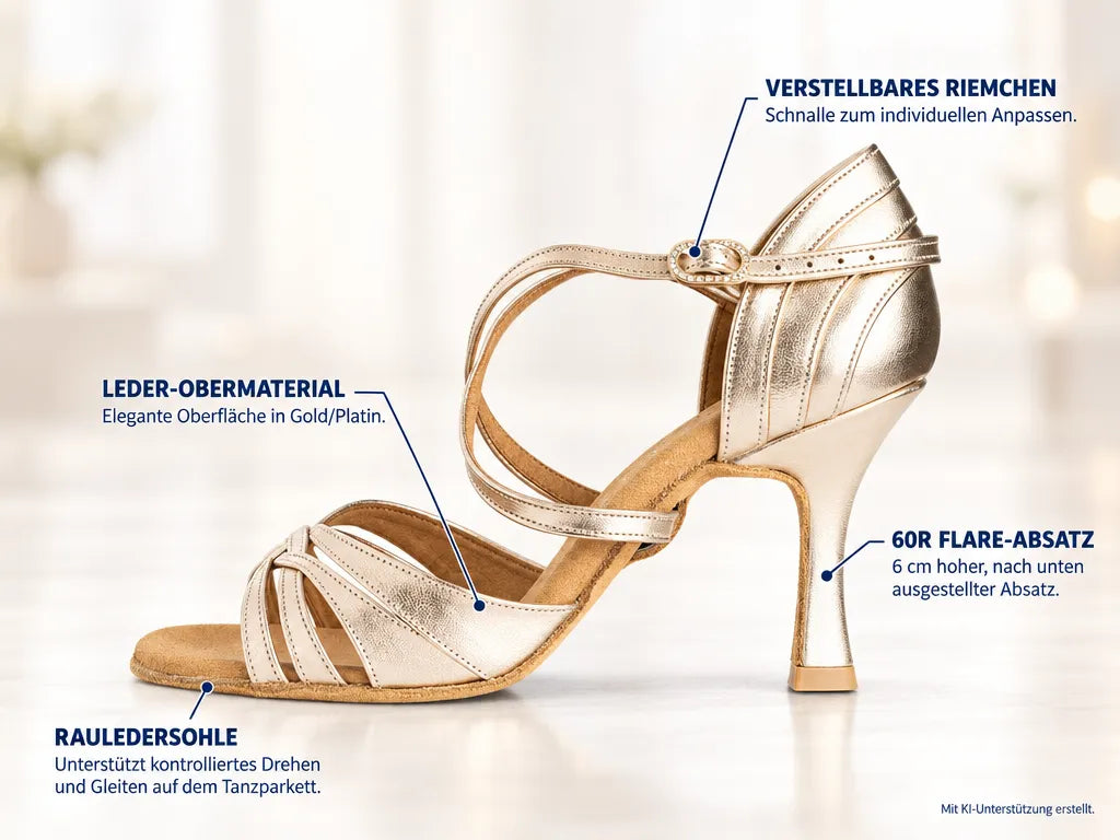 Rummos Damen Tanzschuhe Elite Paris 147 60R – Produktinfografik, mit KI-Unterstützung erstellt.