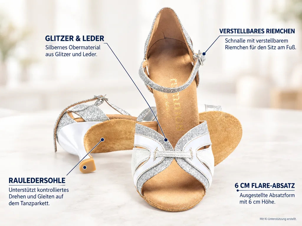 Rummos Damen Tanzschuhe Isabel 139-009 – Produktinfografik, mit KI-Unterstützung erstellt.