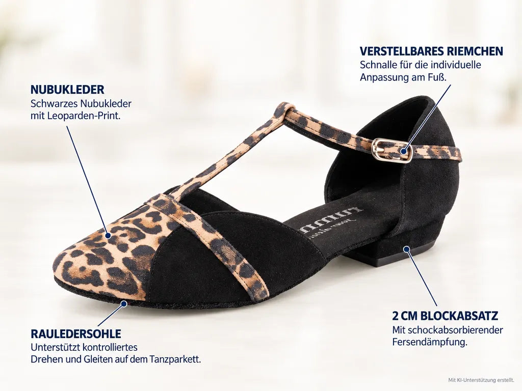 Rummos Damen Tanzschuhe Ivy 024-T20 – Produktinfografik, mit KI-Unterstützung erstellt.