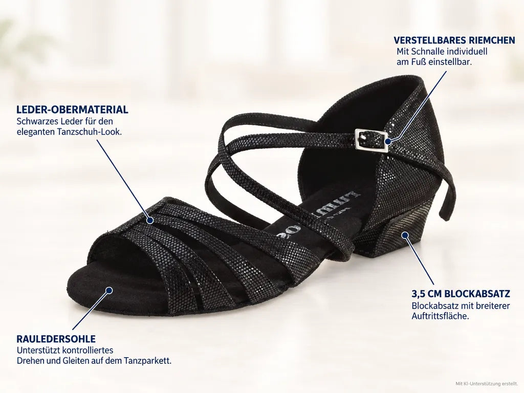 Rummos Damen Tanzschuhe Kayla 061 – Produktinfografik, mit KI-Unterstützung erstellt.