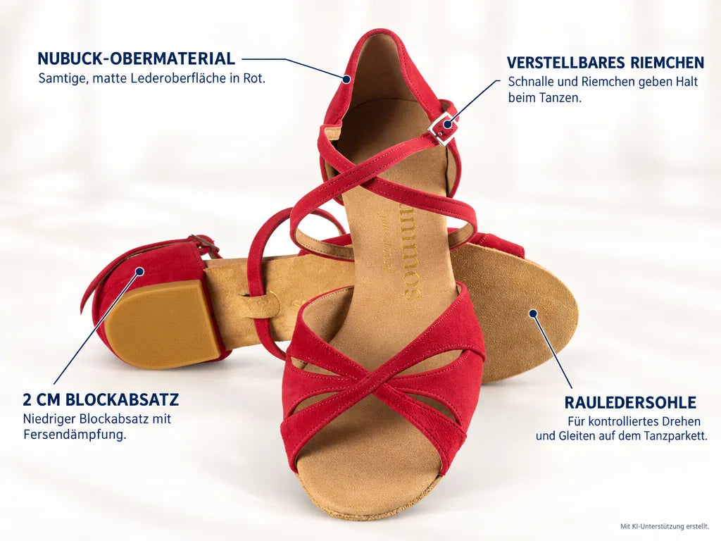 Rummos Damen Tanzschuhe Lola 028 20B – Produktinfografik, mit KI-Unterstützung erstellt.