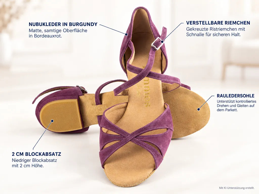 Rummos Damen Tanzschuhe Lola 125 20B – Produktinfografik, mit KI-Unterstützung erstellt.