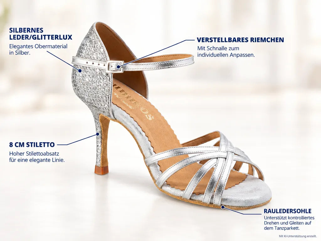 Rummos Damen Tanzschuhe Marylin 009-GT9 – Produktinfografik, mit KI-Unterstützung erstellt.