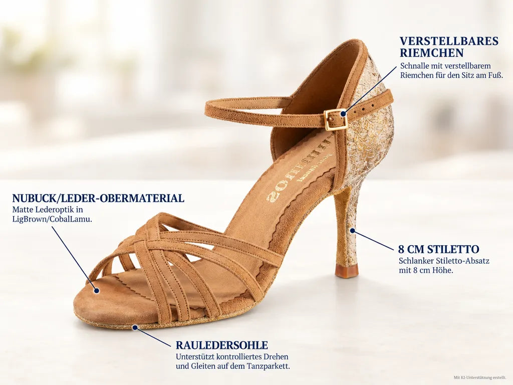 Rummos Damen Tanzschuhe Marylin 027-198 80E – Produktinfografik, mit KI-Unterstützung erstellt.