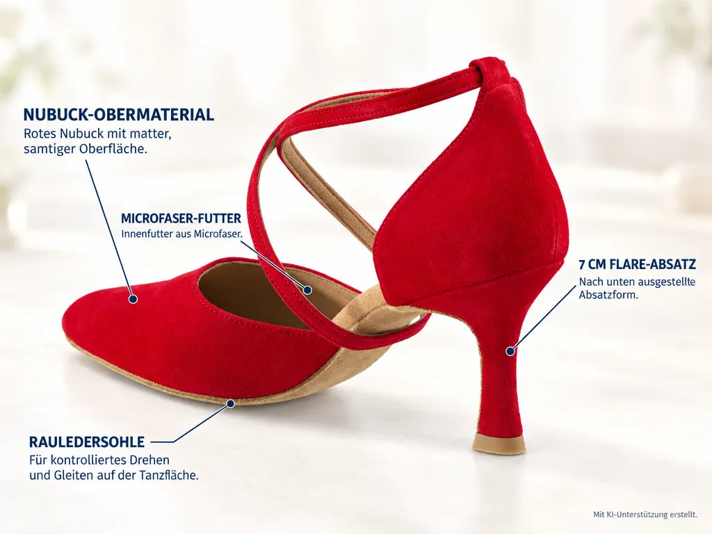 Rummos Damen Tanzschuhe R329 028 70R – Produktinfografik, mit KI-Unterstützung erstellt.
