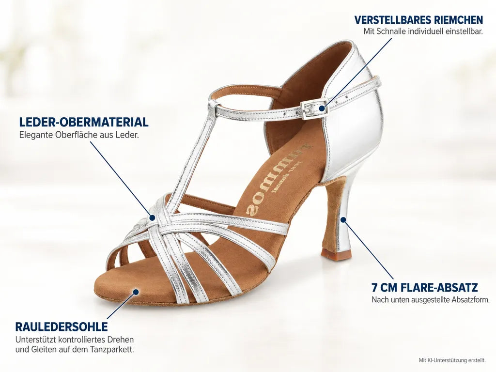 Rummos Damen Tanzschuhe R331 009 – Produktinfografik, mit KI-Unterstützung erstellt.