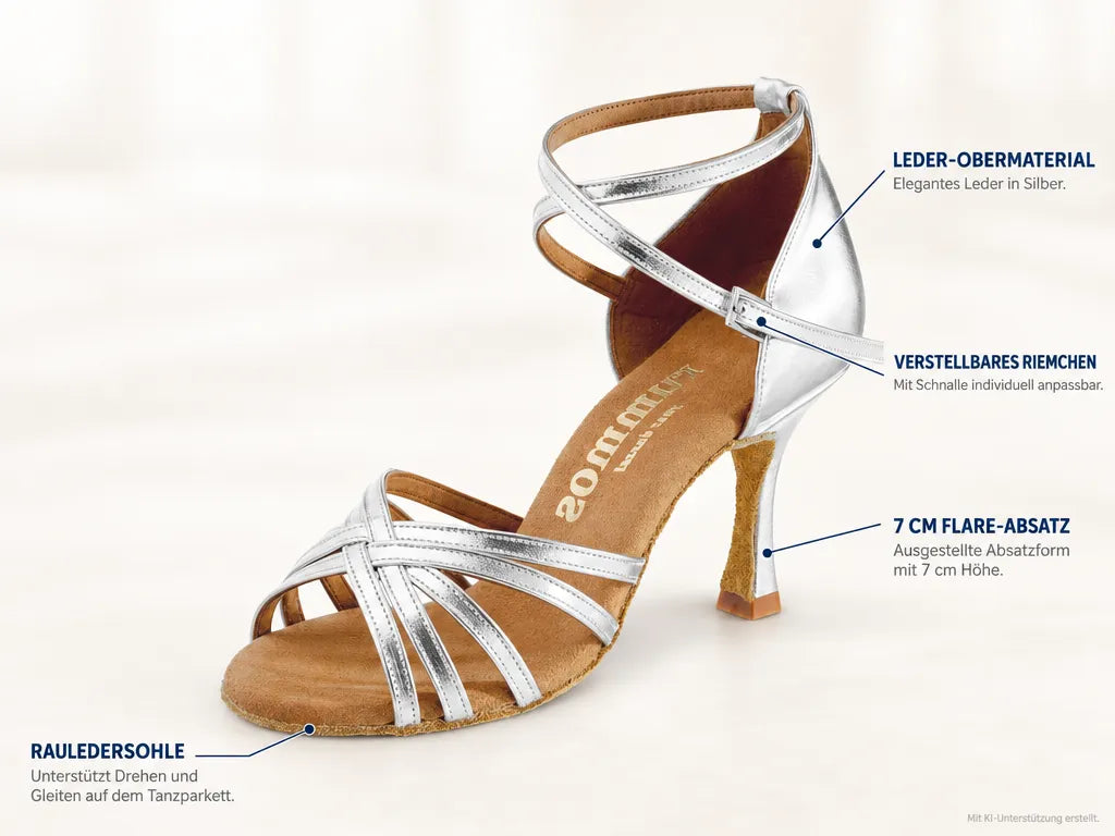 Rummos Damen Tanzschuhe R332 009 – Produktinfografik, mit KI-Unterstützung erstellt.