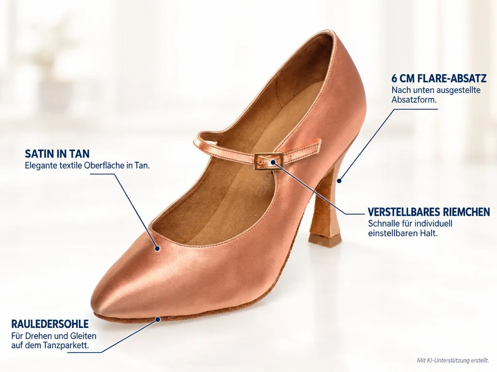 Rummos Damen Tanzschuhe R337 047 60R Flare – Produktinfografik, mit KI-Unterstützung erstellt.