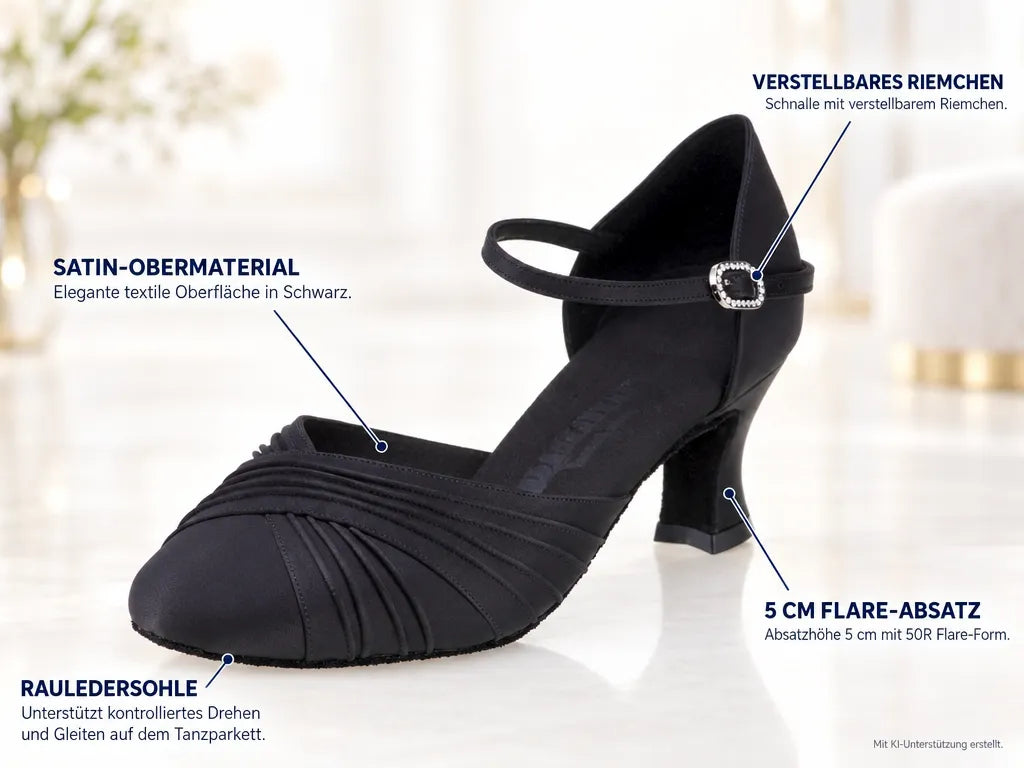 Rummos Damen Tanzschuhe R346 041 – Produktinfografik, mit KI-Unterstützung erstellt.