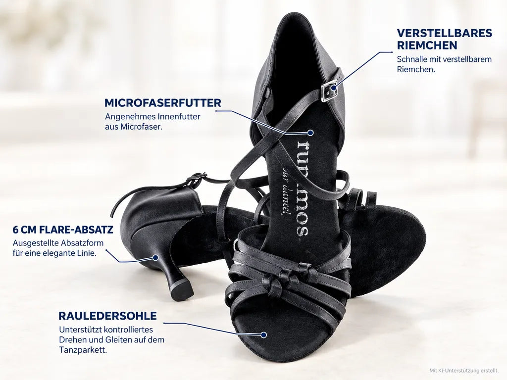 Rummos Damen Tanzschuhe R358 041 – Produktinfografik, mit KI-Unterstützung erstellt.