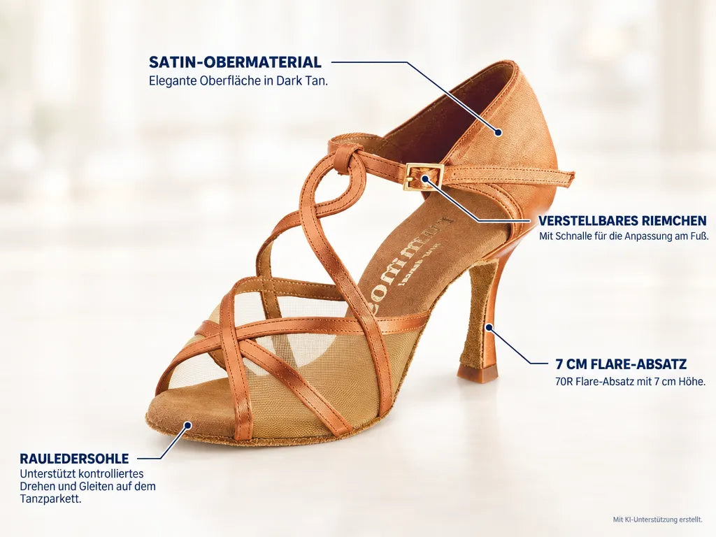 Rummos Damen Tanzschuhe R365 048 – Produktinfografik, mit KI-Unterstützung erstellt.