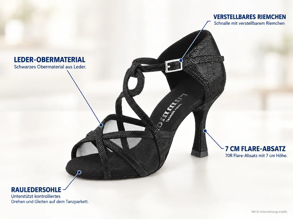 Rummos Damen Tanzschuhe R365 061 70R – Produktinfografik, mit KI-Unterstützung erstellt.