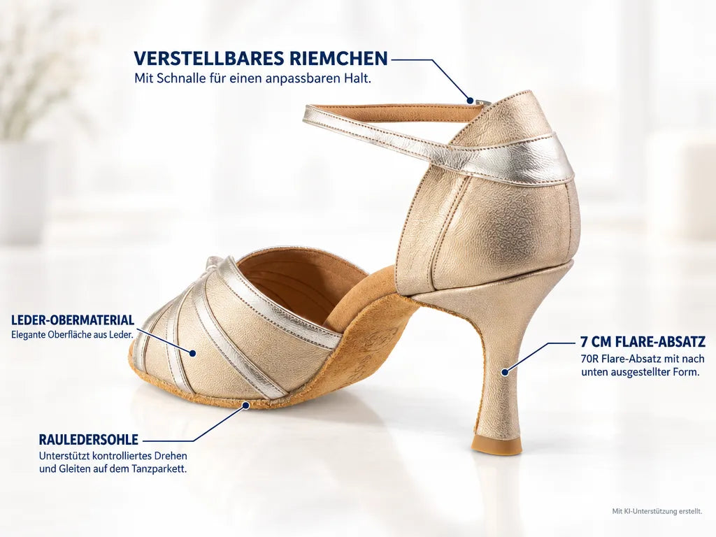 Rummos Damen Tanzschuhe R367 183-147 – Produktinfografik, mit KI-Unterstützung erstellt.