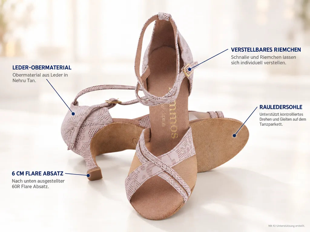 Rummos Damen Tanzschuhe R370 113 – Produktinfografik, mit KI-Unterstützung erstellt.