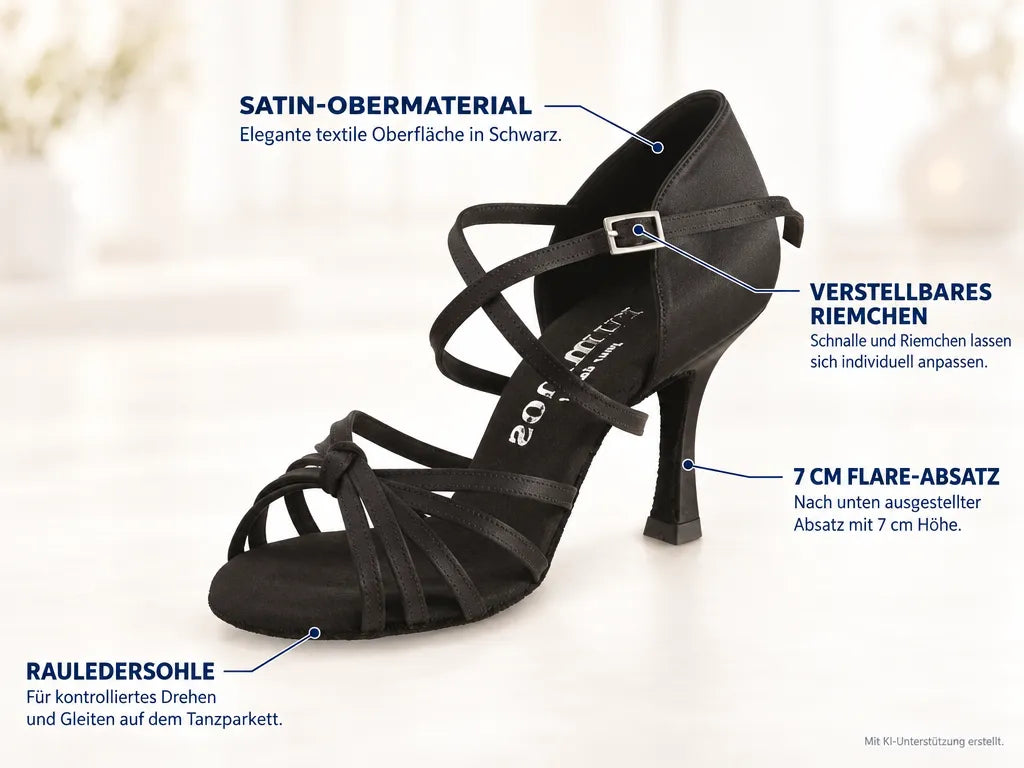 Rummos Damen Tanzschuhe R380 041 70R – Produktinfografik, mit KI-Unterstützung erstellt.