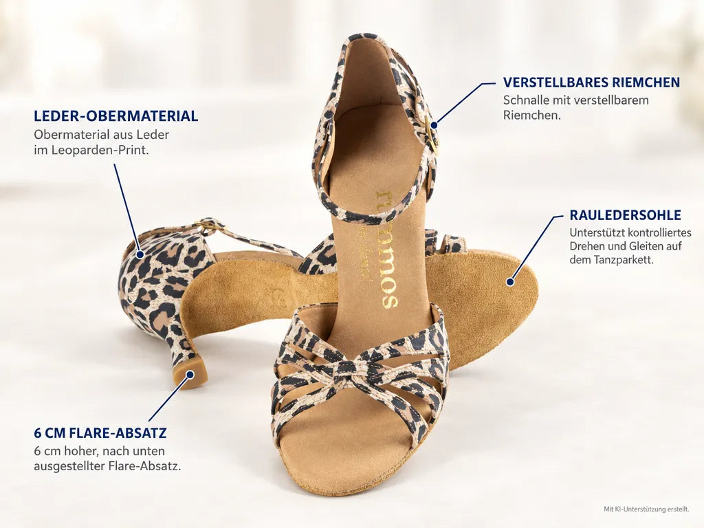 Rummos Damen Tanzschuhe R383 020 – Produktinfografik, mit KI-Unterstützung erstellt.