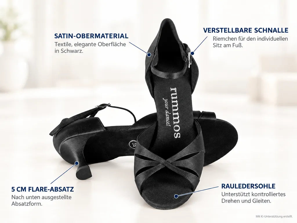 Rummos Damen Tanzschuhe R385 041 50R – Produktinfografik, mit KI-Unterstützung erstellt.