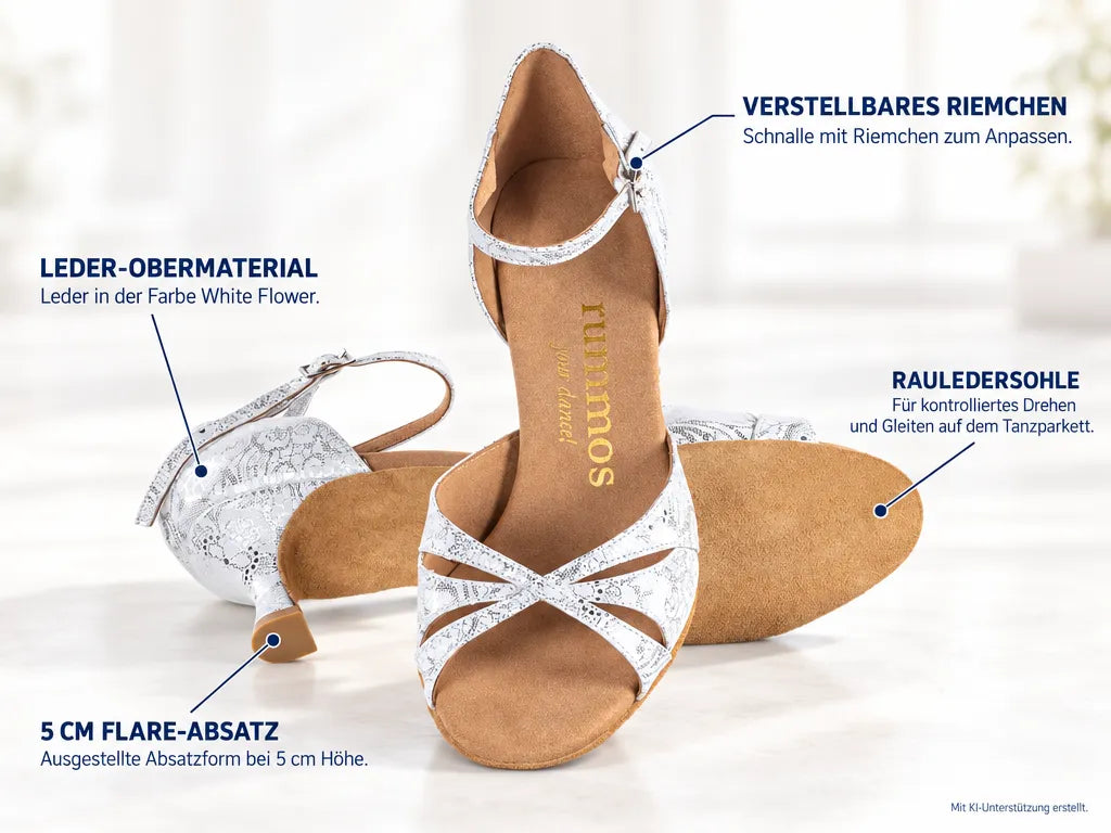 Rummos Damen Tanzschuhe R385 084 50R – Produktinfografik, mit KI-Unterstützung erstellt.