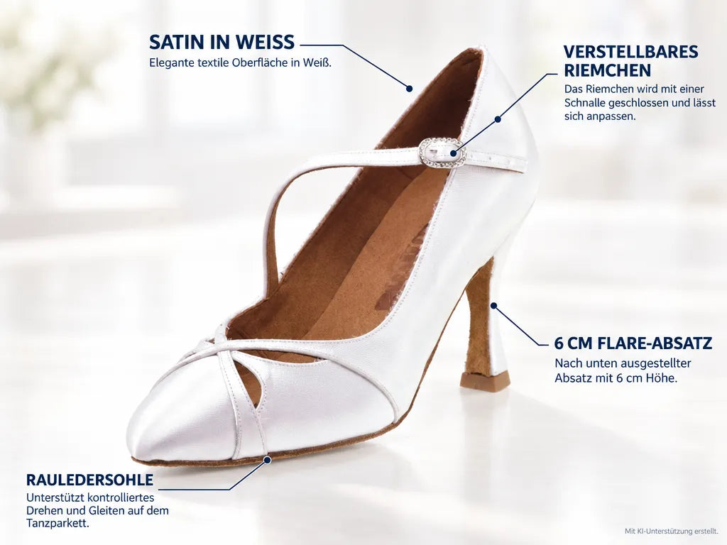 Rummos Damen Tanzschuhe R397 044 – Produktinfografik, mit KI-Unterstützung erstellt.