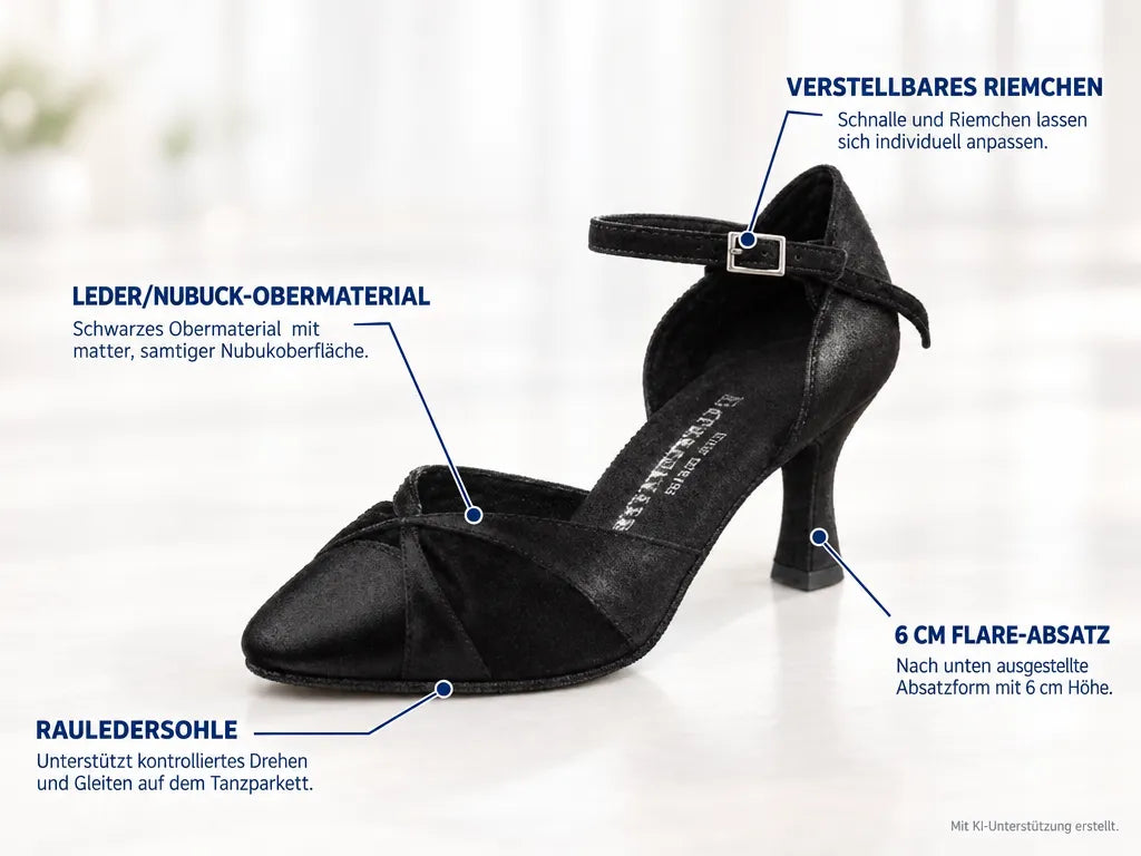 Rummos Damen Tanzschuhe R405 061-024 – Produktinfografik, mit KI-Unterstützung erstellt.