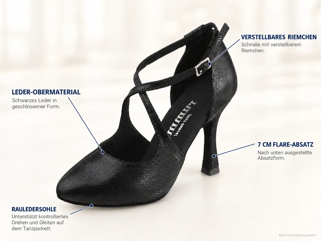 Rummos Damen Tanzschuhe R425 061 – Produktinfografik, mit KI-Unterstützung erstellt.