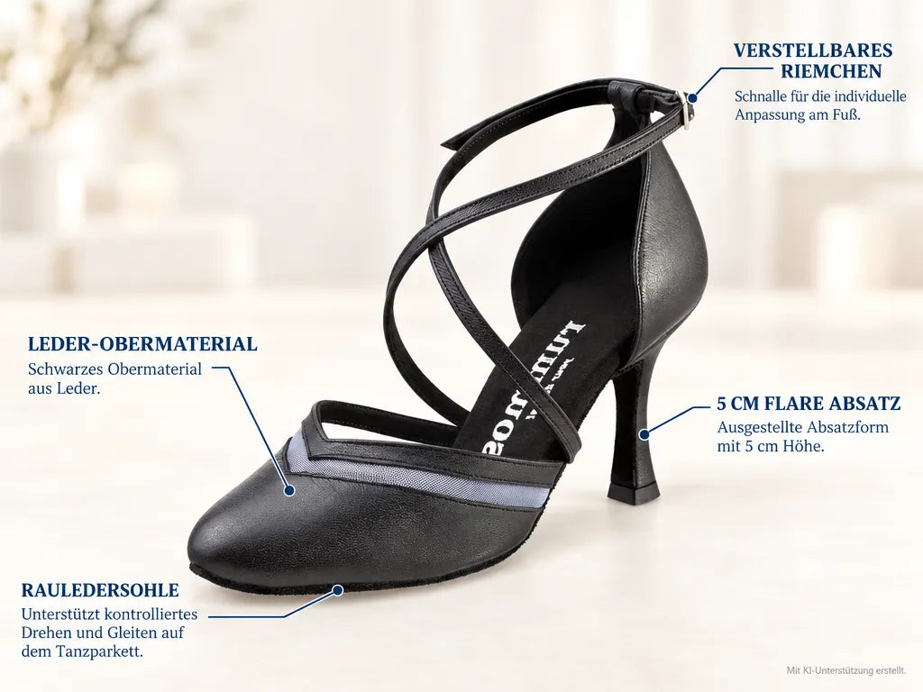 Rummos Damen Tanzschuhe R450 001 – Produktinfografik, mit KI-Unterstützung erstellt.