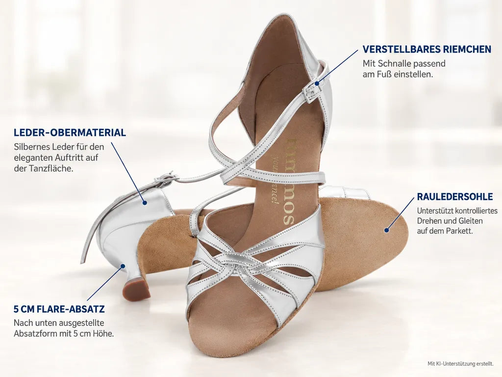 Rummos Damen Tanzschuhe R520 009 50R – Produktinfografik, mit KI-Unterstützung erstellt.
