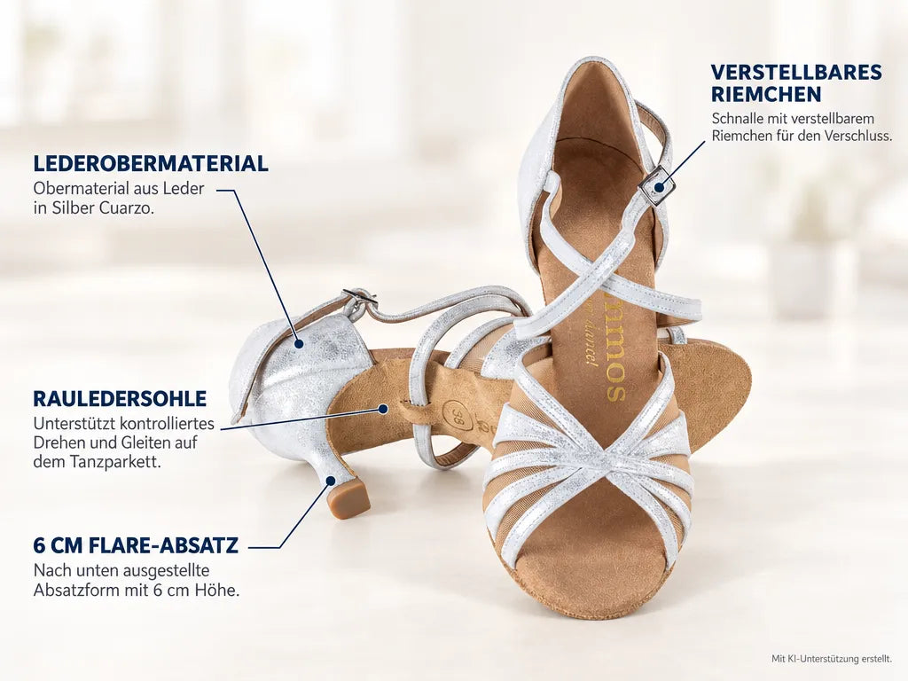 Rummos Damen Tanzschuhe R530 169 – Produktinfografik, mit KI-Unterstützung erstellt.