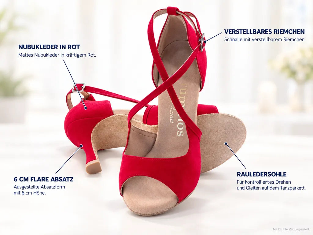 Rummos Damen Tanzschuhe R545 028 60R – Produktinfografik, mit KI-Unterstützung erstellt.
