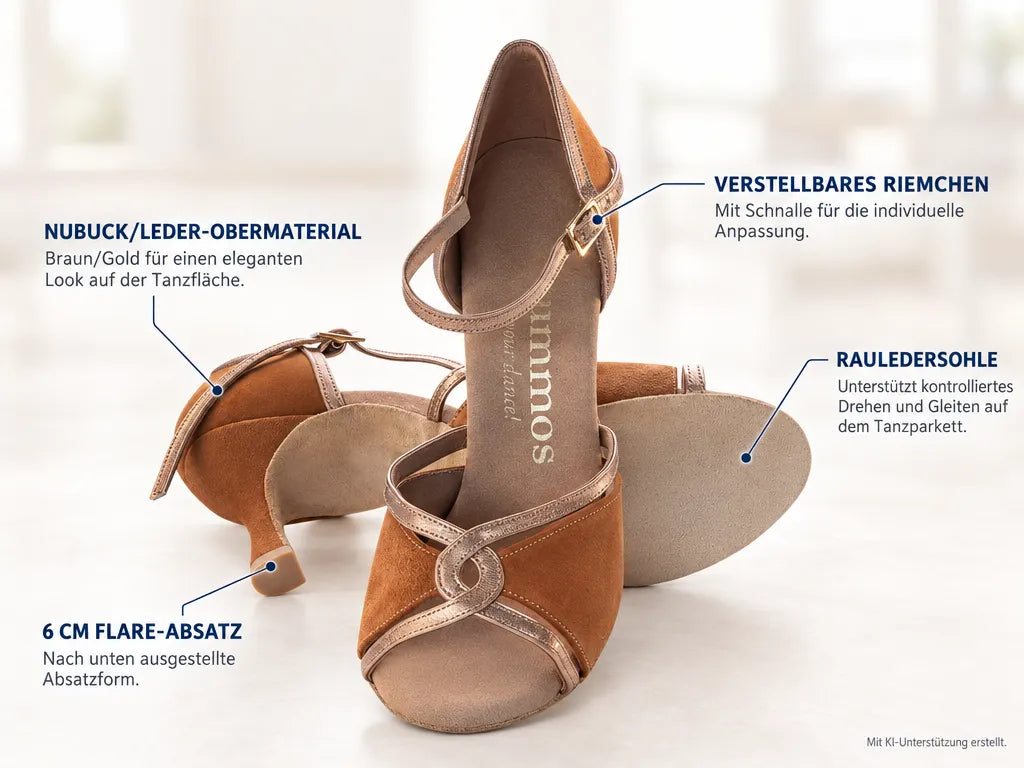 Rummos Damen Tanzschuhe R550 026-142 60R – Produktinfografik, mit KI-Unterstützung erstellt.