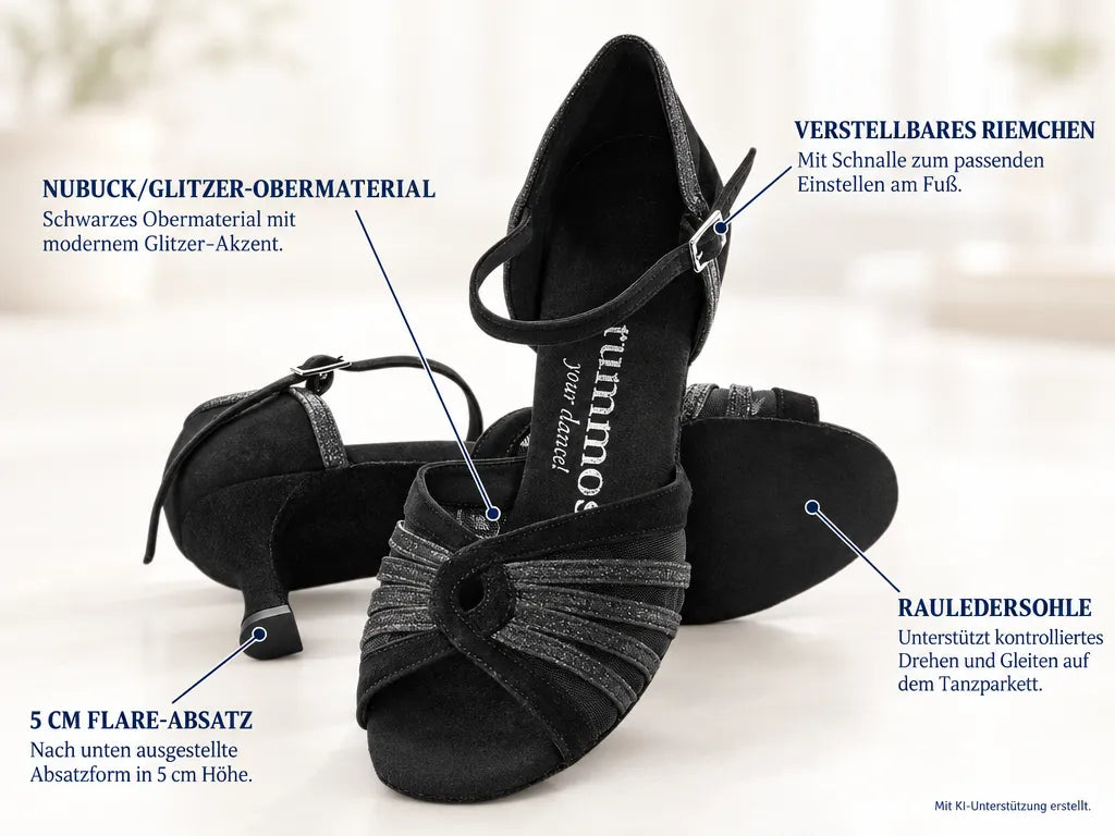 Rummos Damen Tanzschuhe R563 024-131 – Produktinfografik, mit KI-Unterstützung erstellt.