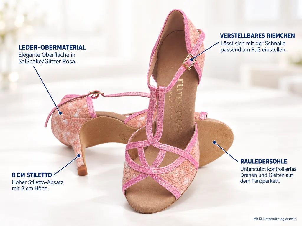 Rummos Damen Tanzschuhe Santigold 092-GT15 – Produktinfografik, mit KI-Unterstützung erstellt.