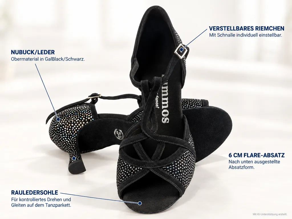 Rummos Damen Tanzschuhe Santigold 231-024 – Produktinfografik, mit KI-Unterstützung erstellt.