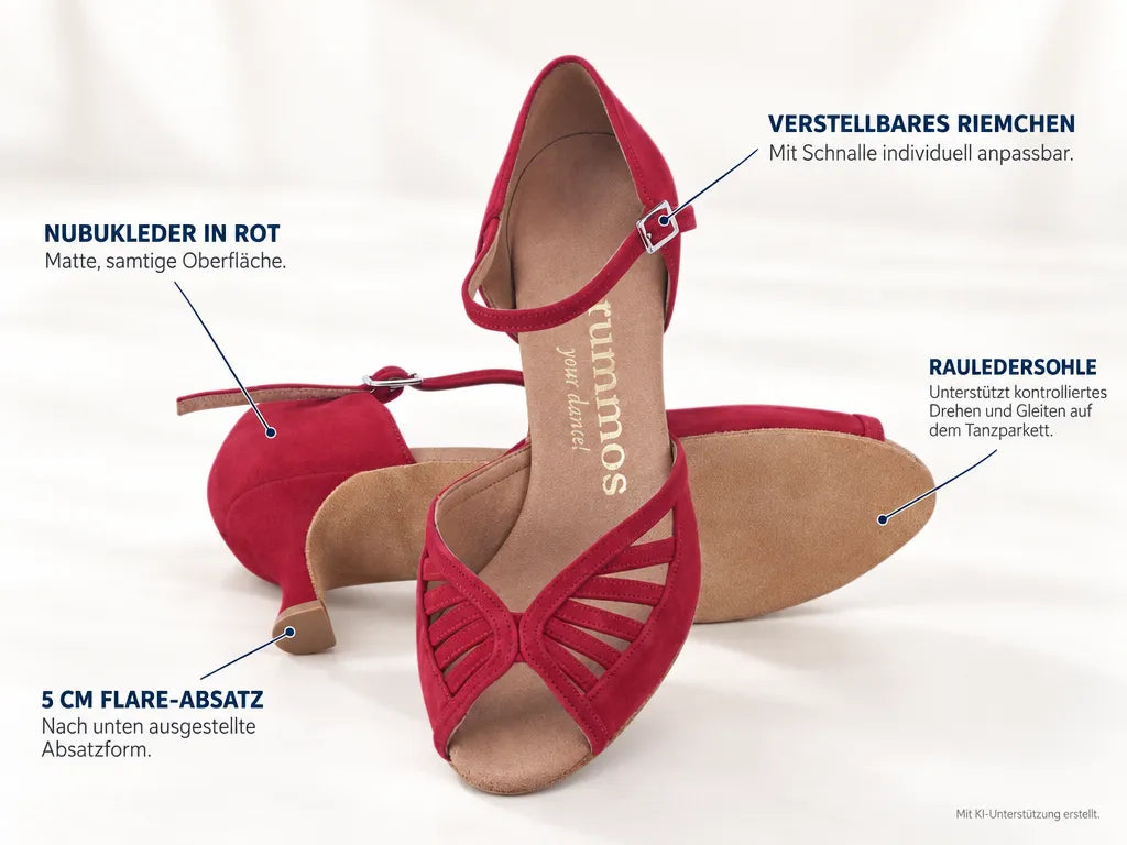 Rummos Damen Tanzschuhe Stella 028 50R – Produktinfografik, mit KI-Unterstützung erstellt.