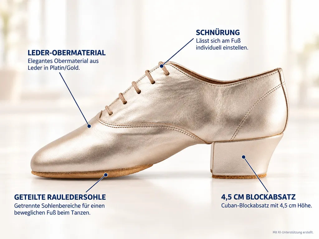 Rummos Damen Trainerschuhe Elite Flextraining 147 Platin/Gold – Produktinfografik, mit KI-Unterstützung erstellt.