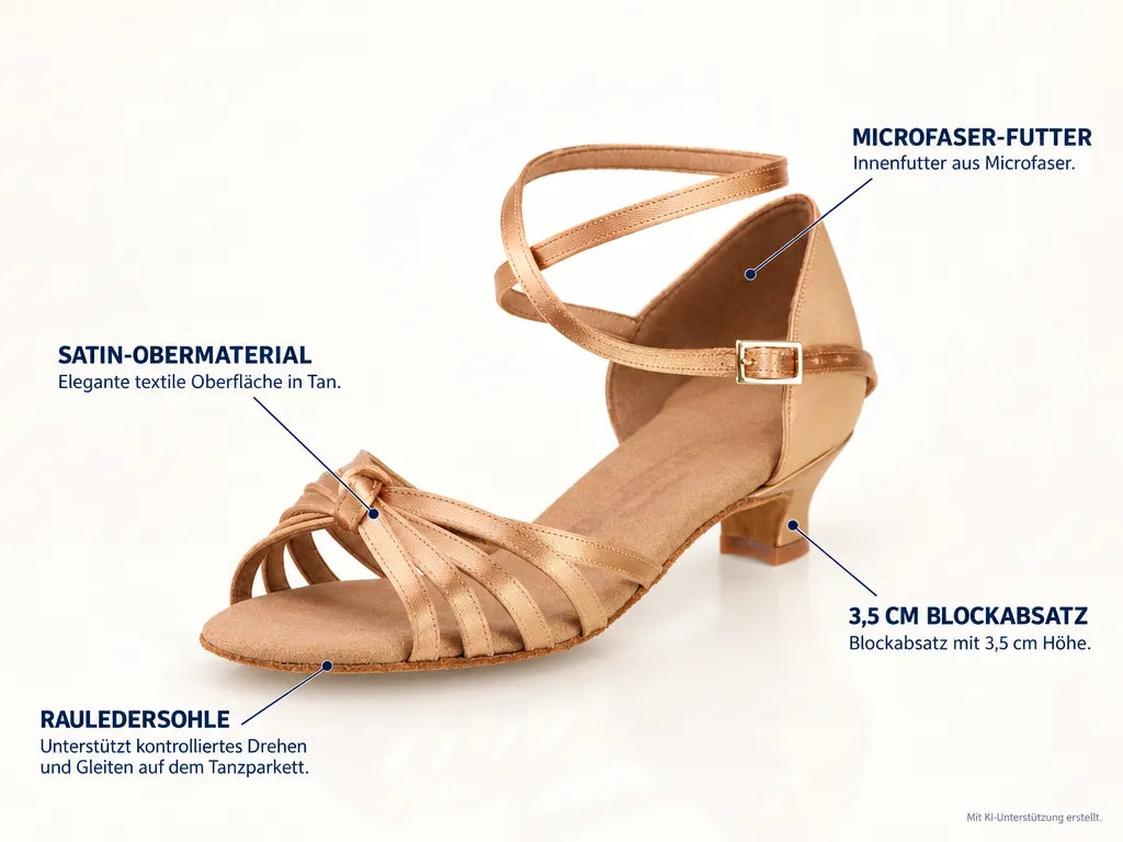 Rummos Mädchen Tanzschuhe R319 047 – Produktinfografik, mit KI-Unterstützung erstellt.