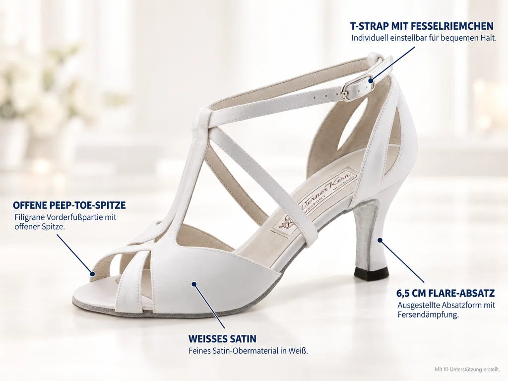 Werner Kern Brautschuhe Francis 6,5 LS – Produktinfografik, mit KI-Unterstützung erstellt.