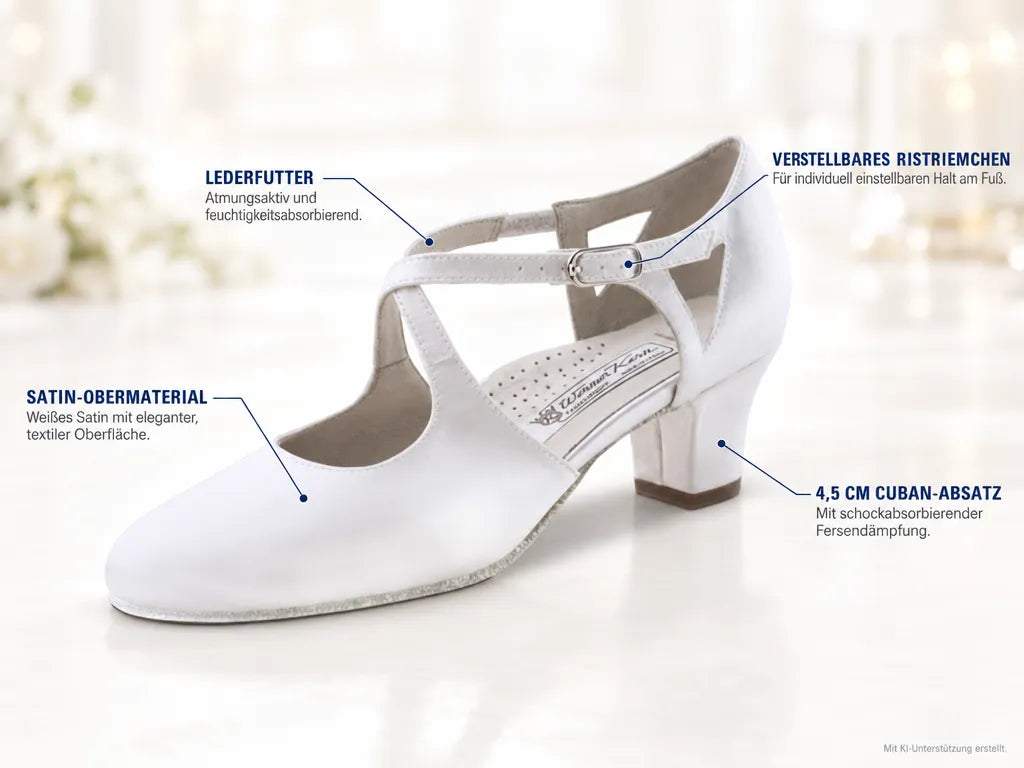 Werner Kern Brautschuhe Gala 4,5 LS – Produktinfografik, mit KI-Unterstützung erstellt.