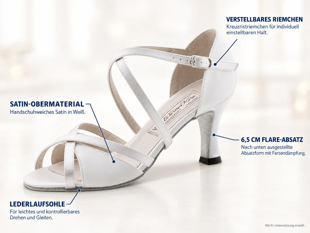 Werner Kern Brautschuhe July 6,5 LS – Produktinfografik, mit KI-Unterstützung erstellt.