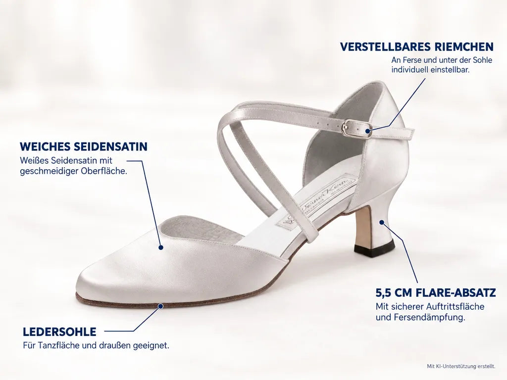 Werner Kern Brautschuhe Patty 5,5 LS – Produktinfografik, mit KI-Unterstützung erstellt.