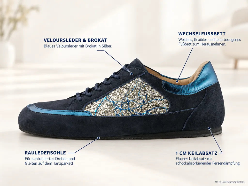 Werner Kern Damen Sneaker Tanzschuhe Carol Blau – Produktinfografik, mit KI-Unterstützung erstellt.