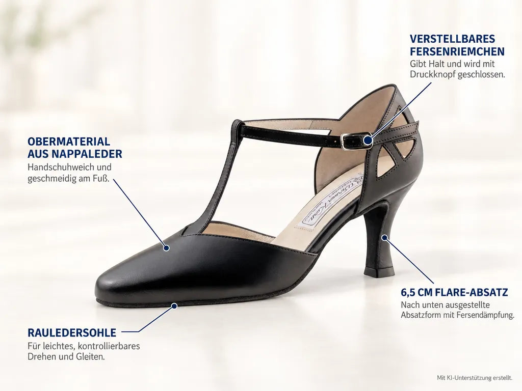 Werner Kern Damen Tanzschuhe Andrea – Produktinfografik, mit KI-Unterstützung erstellt.