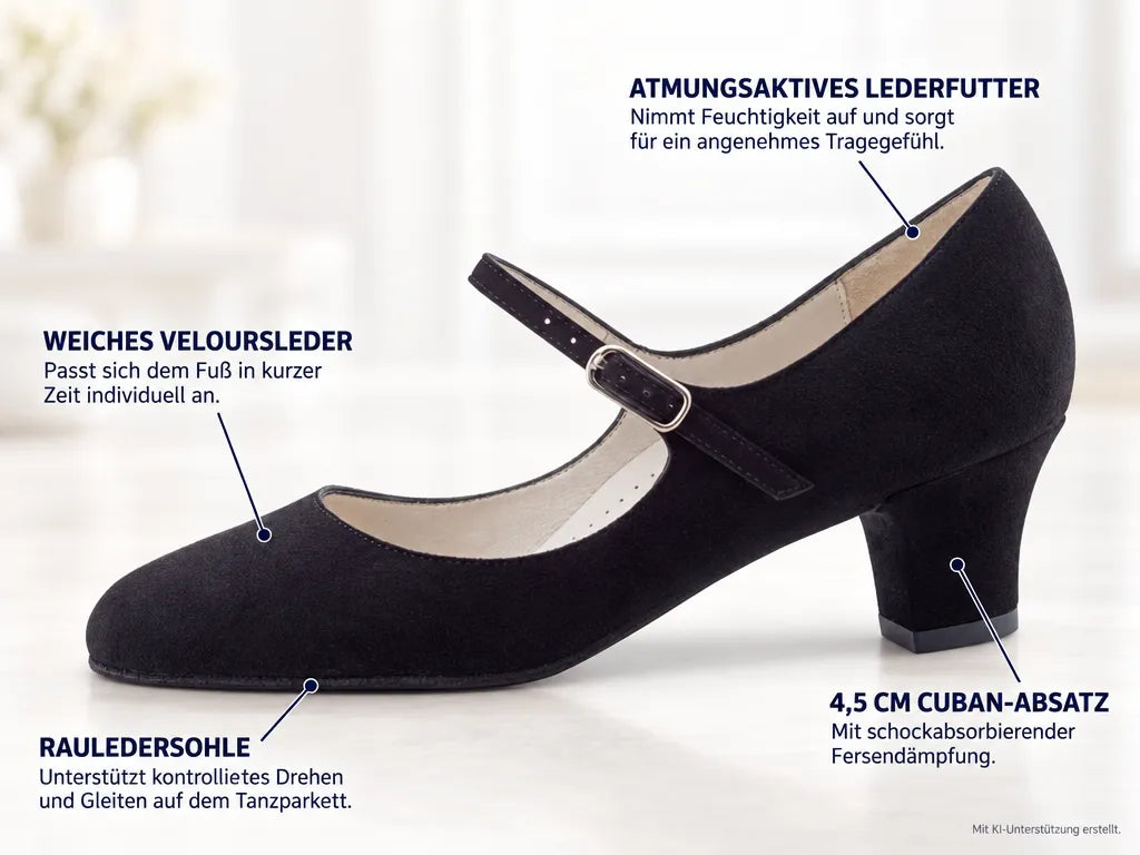 Werner Kern Damen Tanzschuhe Ashley 4,5 | Schwarz – Produktinfografik, mit KI-Unterstützung erstellt.