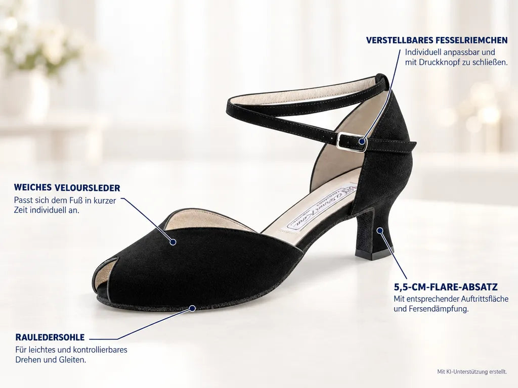 Werner Kern Damen Tanzschuhe Asta 5.5 – Produktinfografik, mit KI-Unterstützung erstellt.