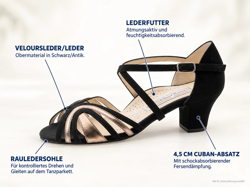 Werner Kern Damen Tanzschuhe Bess – Produktinfografik, mit KI-Unterstützung erstellt.