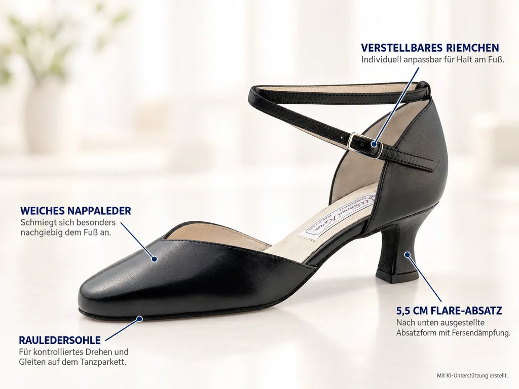 Werner Kern Damen Tanzschuhe Betty 5,5 – Produktinfografik, mit KI-Unterstützung erstellt.