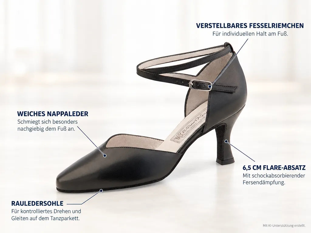 Werner Kern Damen Tanzschuhe Betty 6.5 – Produktinfografik, mit KI-Unterstützung erstellt.