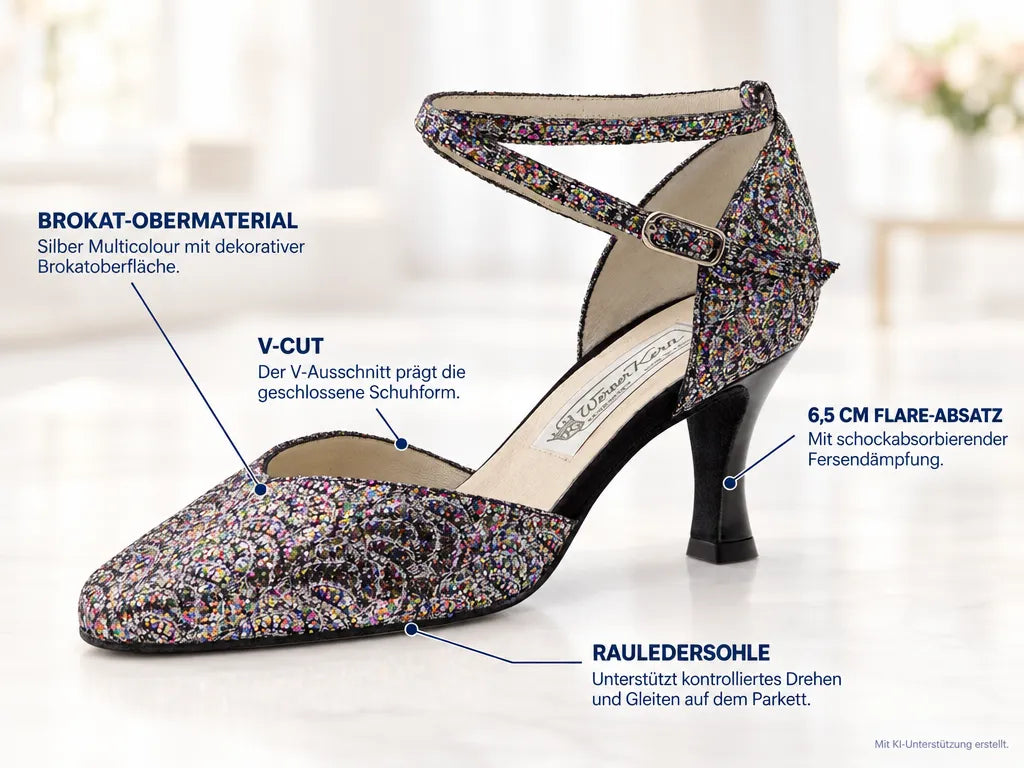 Werner Kern Damen Tanzschuhe Betty 6.5 – Produktinfografik, mit KI-Unterstützung erstellt.