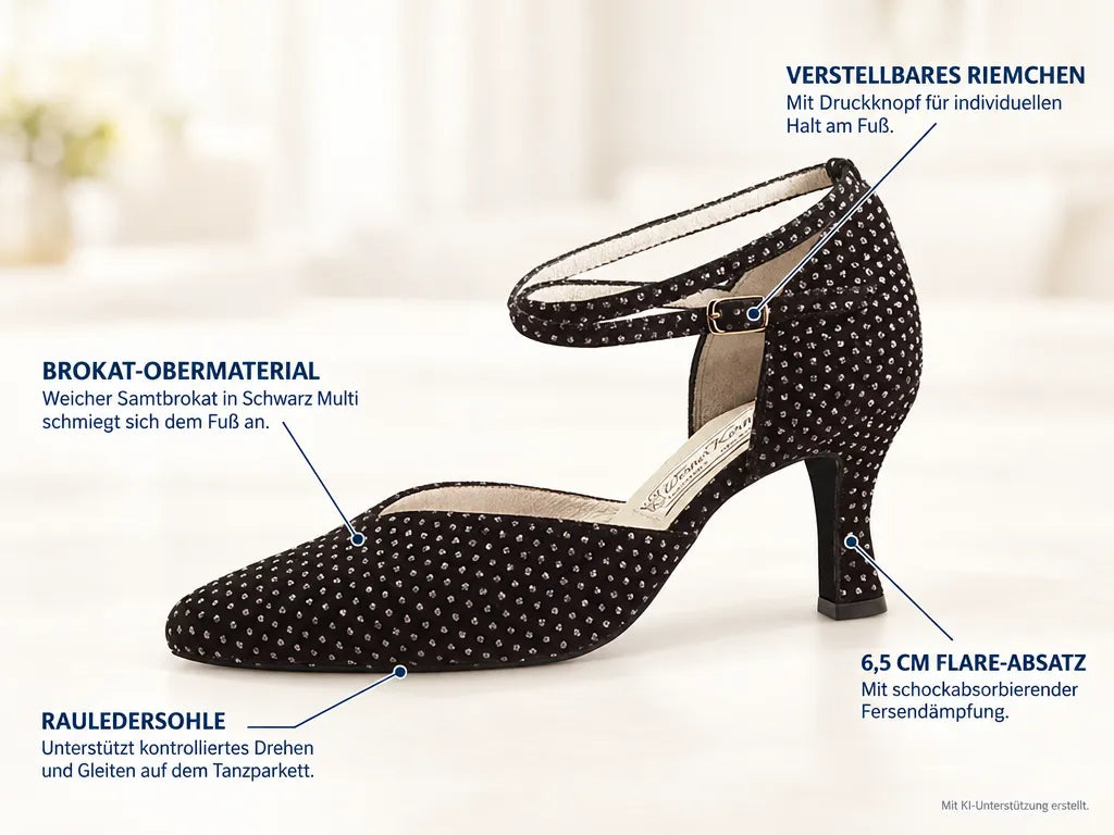 Werner Kern Damen Tanzschuhe Betty 6,5 – Produktinfografik, mit KI-Unterstützung erstellt.